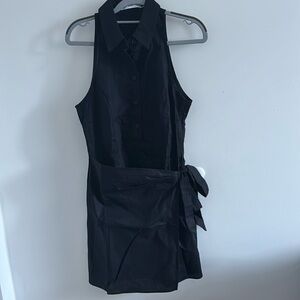 Black Linen Wrap Shirt Dress